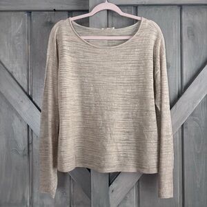 Eileen Fisher Semi Sheer Linen Italian Yarn Neutral Oat Longsleeve Size L